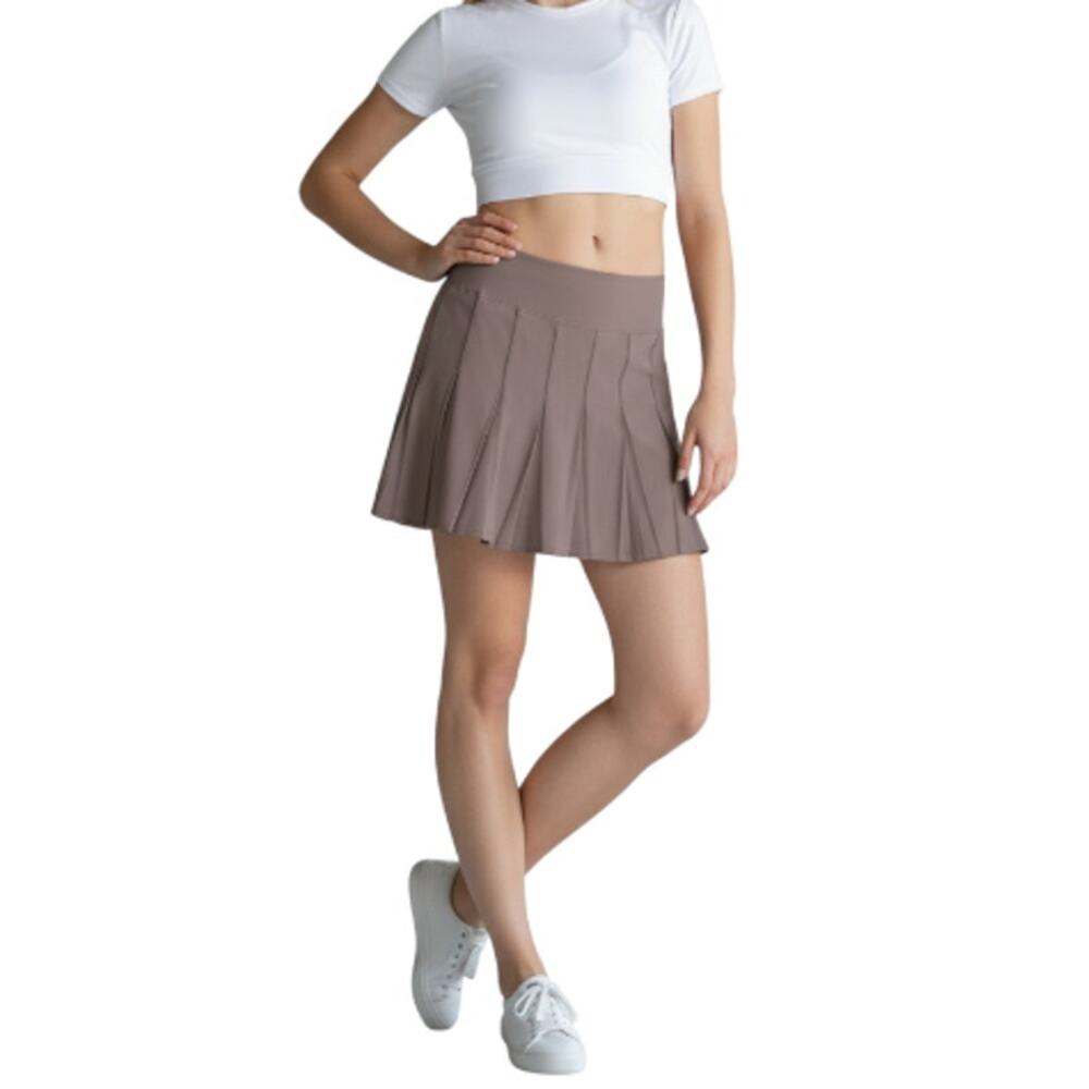 ATHLETA Wear About Pleated Skort Sz 10 Tan Golf Tennis Performance Versatile EUC